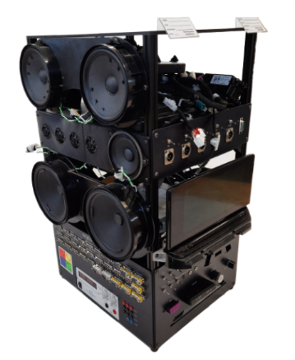 LATANIR custom test rig with speakers and controls